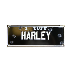 Novelty Number Plate - 1 Tuff - Harley (with Bullet Holes)