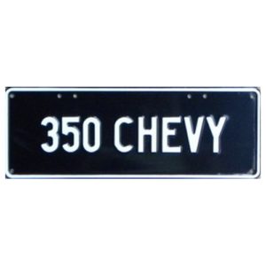 Novelty Number Plate - 350 Chevy - White On Black