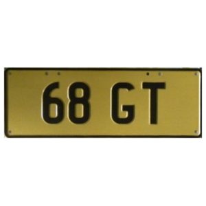 Novelty Number Plate - 68 GT Black On Gold