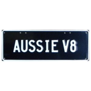 Novelty Number Plate - Aussie V8 White On Black