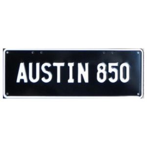 Novelty Number Plate - Austin 850 - White On Black