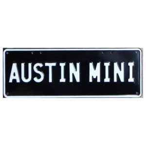 Novelty Number Plate - Austin Mini - White On Black