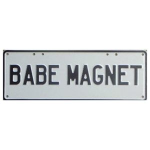 Novelty Number Plate - Babe Magnet - Black On White