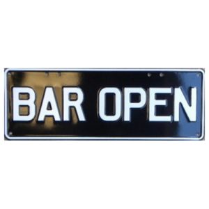 Novelty Number Plate - Bar Open - White On Black