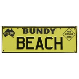 Novelty Number Plate - Bundy Beach Black On Yellow New Series