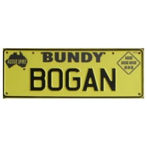 Novelty Number Plate - Bundy Bogan Black On Yellow New Series