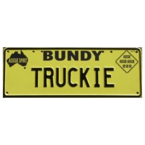 Novelty Number Plate - Bundy Truckie Black On Yellow New Series