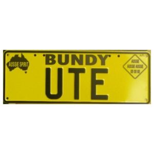 Novelty Number Plate - Bundy Ute Black On Yellow New Series