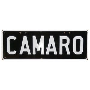 Novelty Number Plate - Camaro White On Black