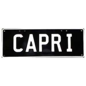 Novelty Number Plate - Capri White On Black