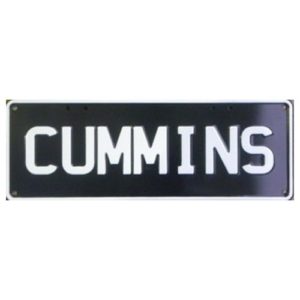 Novelty Number Plate - Cummins White On Black