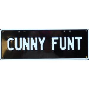 Novelty Number Plate - Cunny Funt White On Black