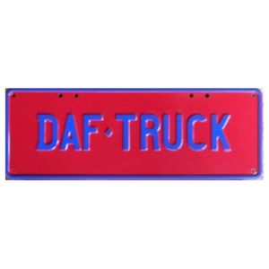 Novelty Number Plate - Daf Truck Navy Blue On Red