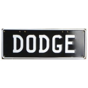 Novelty Number Plate - Dodge White On Black