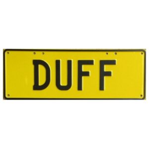 Novelty Number Plate - Duff Black On Yellow