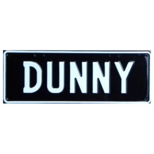 Novelty Number Plate - Dunny White On Black