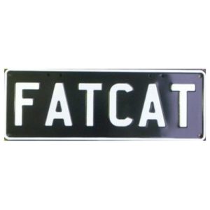 Novelty Number Plate - Fatcat White On Black