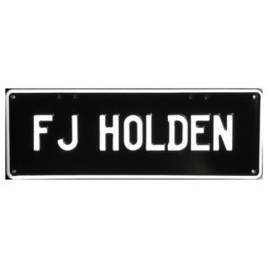 Novelty Number Plate - FJ Holden White On Black