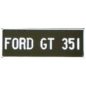 Novelty Number Plate - Ford Gt 351 - White On Black