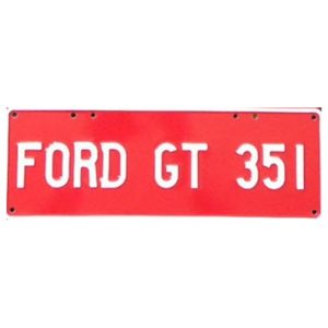 Novelty Number Plate - Ford Gt 351 - White On Red