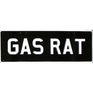 Novelty Number Plate - Gas Rat - White On Black