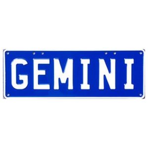 Novelty Number Plate - Gemini White On Navy Blue