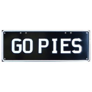 Novelty Number Plate - Go Pies - White On Black