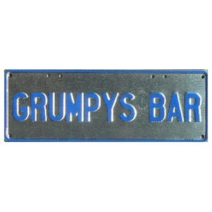 Novelty Number Plate - Grumpys Bar Navy On Checkerplate