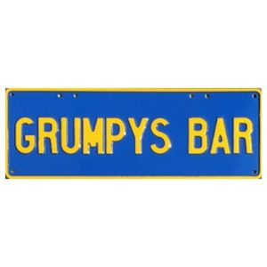 Novelty Number Plate - Grumpys Bar Yellow On Navy