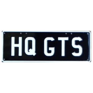 Novelty Number Plate - HQ GTS White On Black