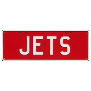 Novelty Number Plate - Jets White On Red