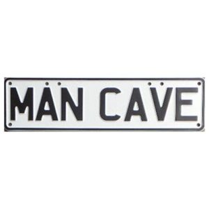 Novelty Number Plate (Slimline) - Man Cave - Black On White Slim