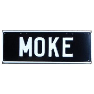 Novelty Number Plate - Moke - White On Black