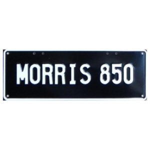 Novelty Number Plate - Morris 850 - White On Black