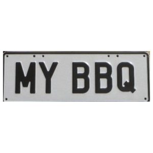 Novelty Number Plate - My BBQ - Black On White