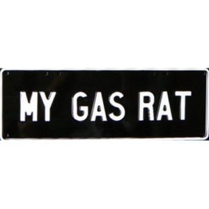 Novelty Number Plate - My Gas Rat - White On Black