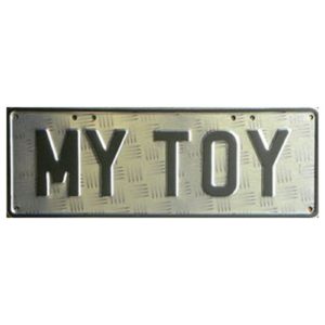 Novelty Number Plate - My Toy Black On Checkerplate