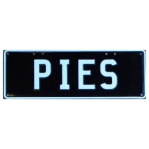 Novelty Number Plate - Pies  White on Black