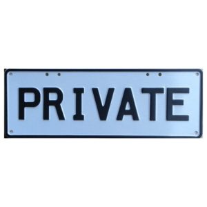 Novelty Number Plate - Private Black On White