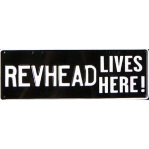Novelty Number Plate - Revhead Lives Here Left Justified - White On Black