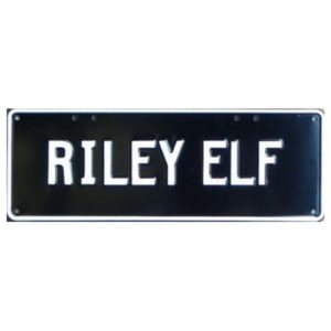 Novelty Number Plate - Riley Elf - White On Black