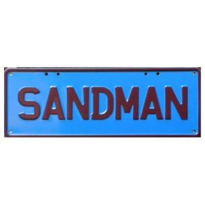 Novelty Number Plate - Sandman - Maroon On L Blue