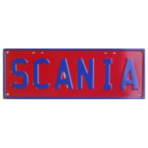 Novelty Number Plate - Scania Navy Blue On Red