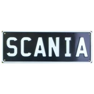Novelty Number Plate - Scania White On Black