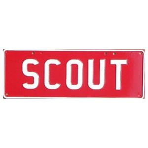 Novelty Number Plate - Scout White On Red
