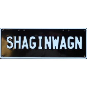 Novelty Number Plate - Shaginwgn White On Black