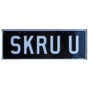Novelty Number Plate - Skru U White On Black