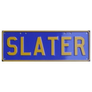 Novelty Number Plate - Slater Yellow On Purple
