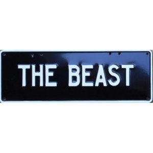 Novelty Number Plate - The Beast White On Black