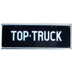 Novelty Number Plate - Top Truck White On Black
